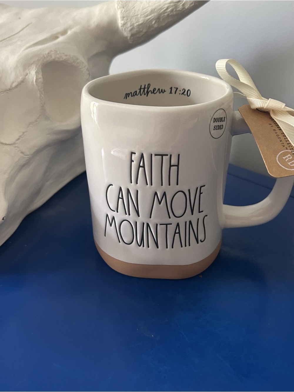 Rae Dunn Faith Can Move Mountains Matthew 17:20 Double Sided Mug - Picture 3 of 8